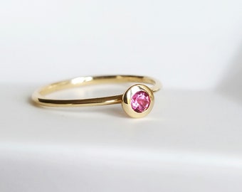 Natural Pink Tourmaline Gold Ring, Dainty Pink Gemstone Stacking Solitaire, October Birthstone, Gift For Her, Birthday Gift, Bridal Jewelry