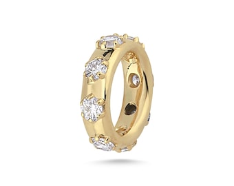 Dije espaciador de diamantes en oro macizo de 10 quilates o 14 quilates - Cuenta redonda ovalada de oro auténtico