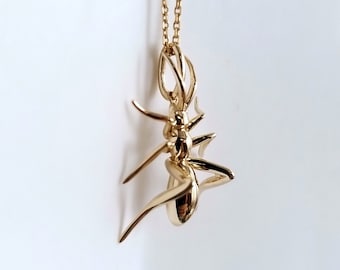 Collar de hormiga de oro macizo de 14 quilates: colgante de insecto realista, joyería natural