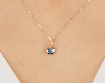 Swiss Blue Topaz Gold Pendant Necklace, Blue Gemstone Charm, November Birthstone, Gift For Her, Bridal Jewelry, Birthday Mothers Day Gift