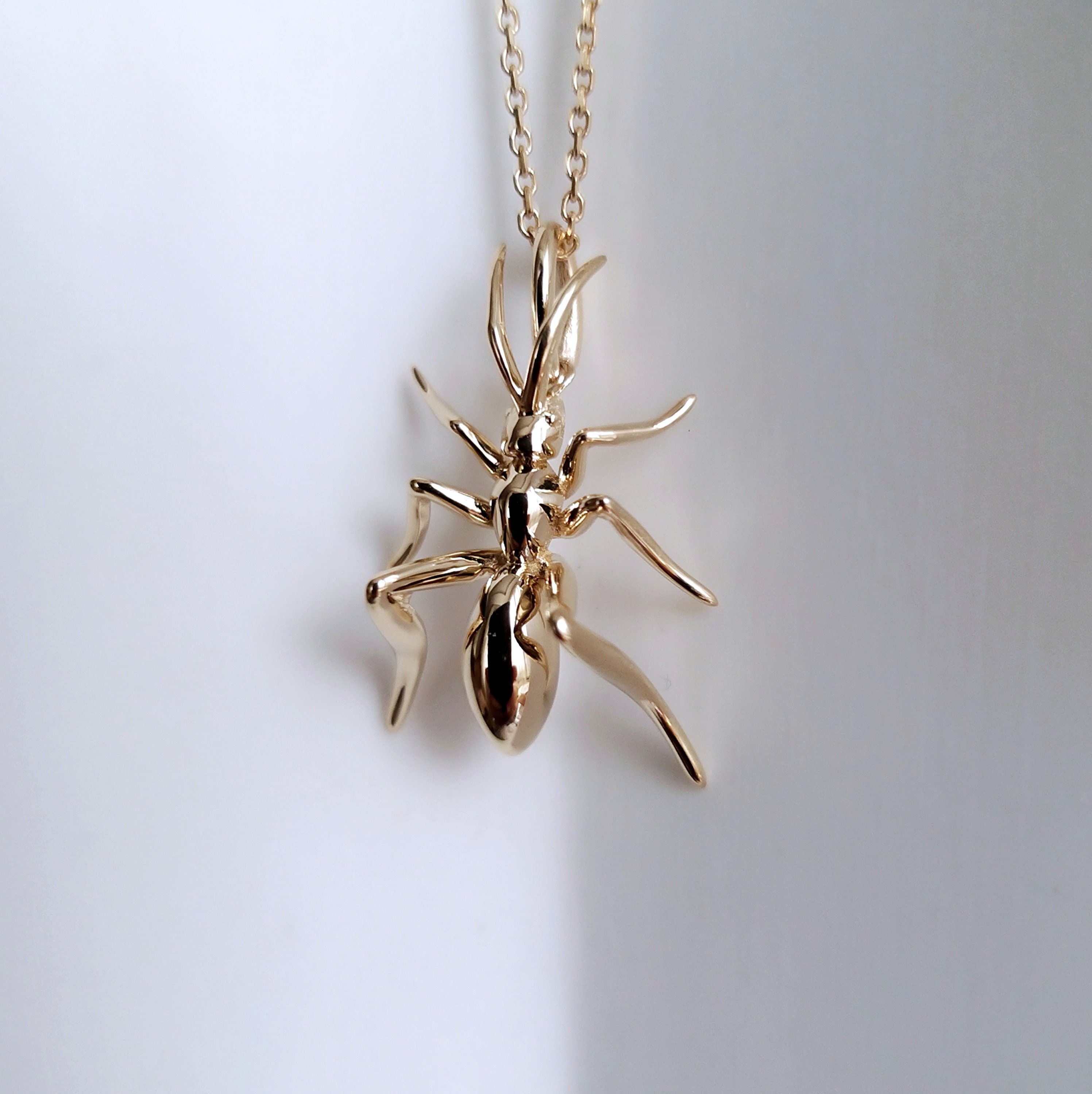 Realistic Solid Gold Ant Charm, Bug Insect Pendant Necklace