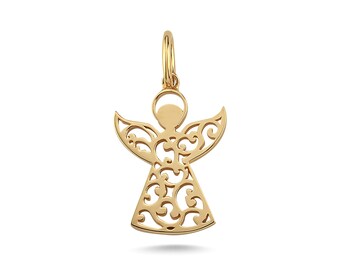 Colgante de ángel de oro macizo, colgante invernal, delicada joyería floral, regalo de Navidad
