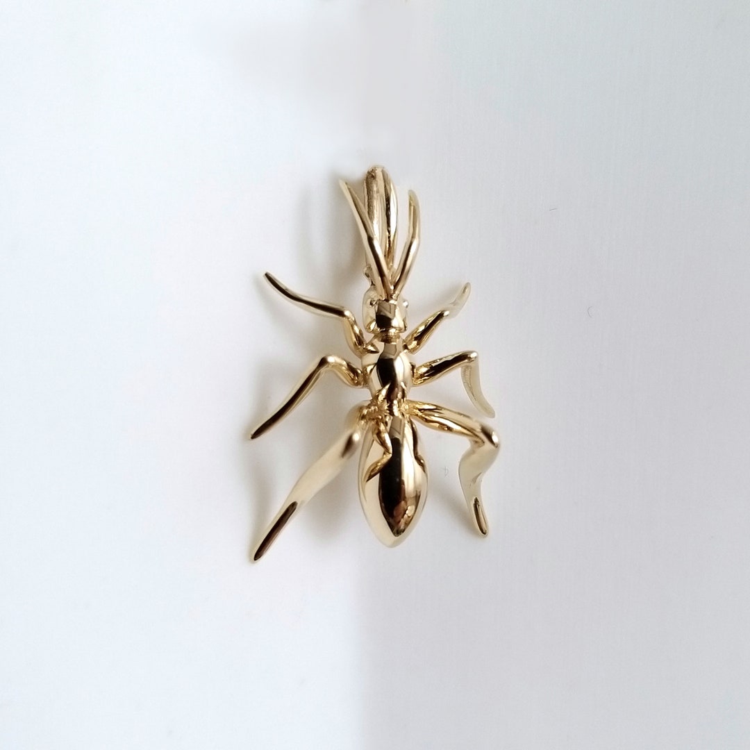 Realistic Solid Gold Ant Charm, Bug Insect Pendant Necklace, Unusual