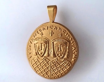 Colgante de moneda bizantina de oro macizo: réplica de León IV, joyería de la antigua Grecia