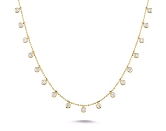 Collar con colgante de diamantes y cadena de bolas de oro macizo de 14 quilates