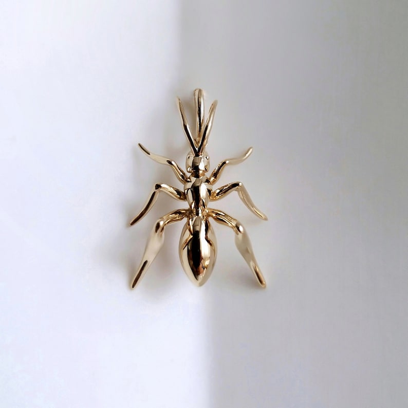 Realistic Solid Gold Ant Charm, Bug Insect Pendant Necklace, Unusual