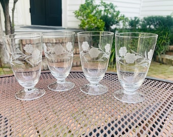 Vintage 1940s Set of 3 Etched Floral Cordial Glasses-read Description - Etsy