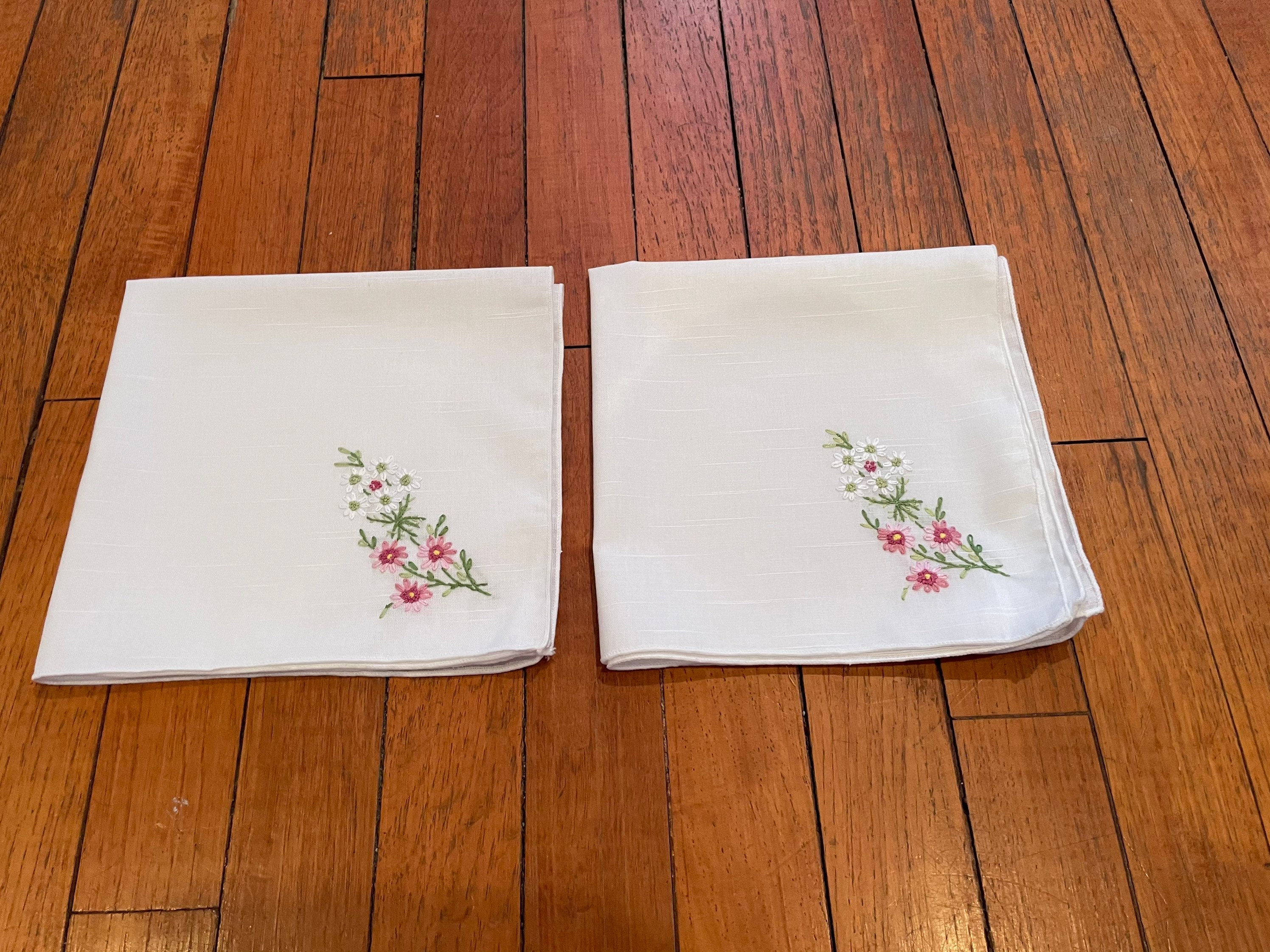 2 vintage white hand embroidered napkins Etsy