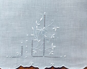 Vintage light blue with white embroidery hand towel