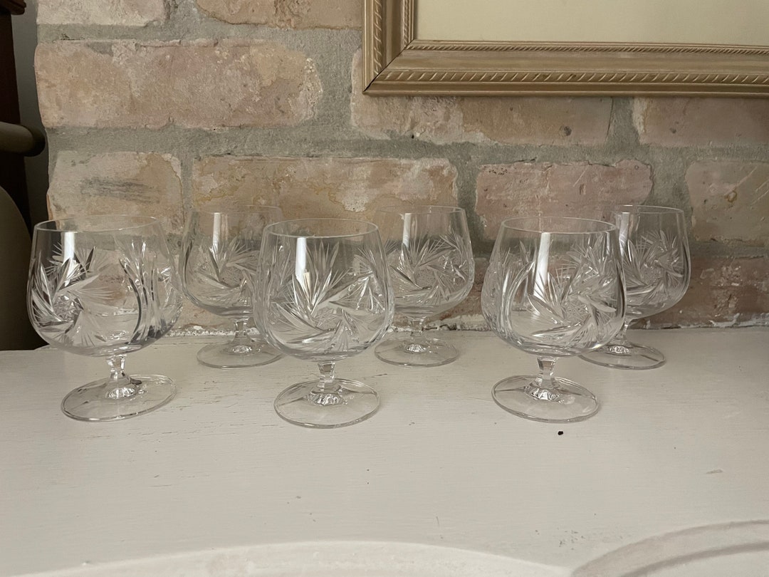 6 Pinwheel Cut Brandy Glasses Etsy