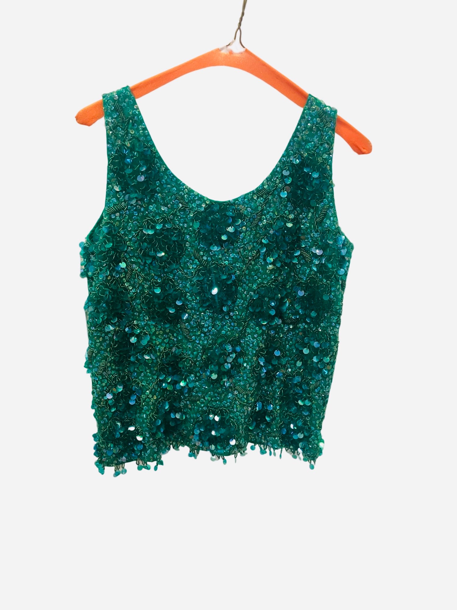 Vintage Green Sequin Top Handmade in British Hong Kong Size M Etsy