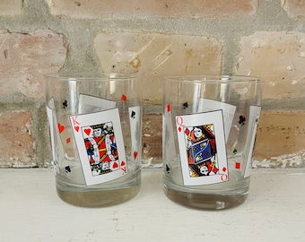 2 Double Old Fashioned Playing Card Glasses