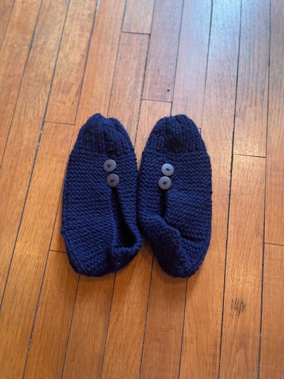 Vintage Hand Knitted Navy Slippers