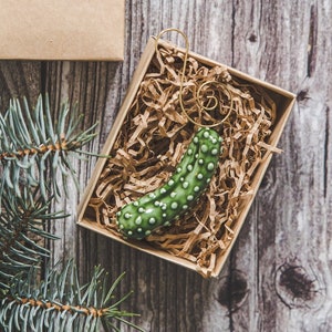 Ceramic Christmas tree pickle ornament - Pottery green cucumber Christmas decoration -  German pickle Christmas gift