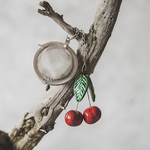 Tea infuser with ceramic cherries - Loose leaf tea strainer - Herbal tea steeper - Mother's day gift