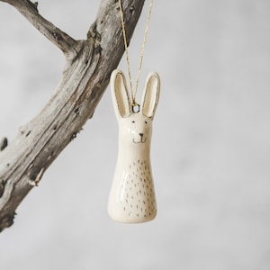 Ceramic woodland hare Christmas tree decoration - Hand painted wild hare sculpture Christmas ornament gift