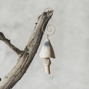 White dotted mushroom Christmas tree ornament - Pottery fungus Christmas tree decoration present - Mushroom charm Christmas gift