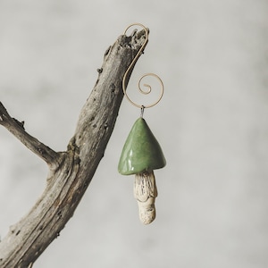 Magic swamp green mushroom Christmas ornament - Pottery fungus Christmas tree decoration present - Mushroom charm Christmas gift