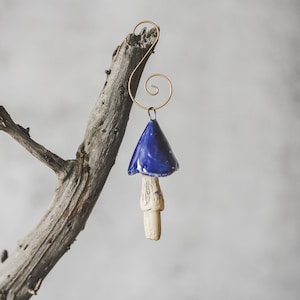 Dark blue mushroom Christmas tree decoration - Magic blue pottery fungus Christmas ornament - Christmas gift