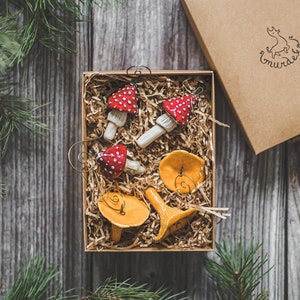 Toadstool Chanterelle mushroom ornaments Christmas gift - Fairytale mushrooms Christmas tree decoration set