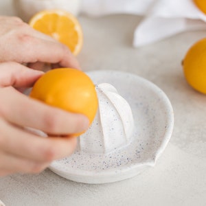 White dotted ceramic orange juicer - Pottery lemon squeezer - Handmade citrus juice maker