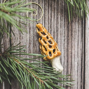 Keramik Gyromitra Pilz Ornament - falsche Morchel Weihnachtsbaum Dekoration, Waldstil Keramik