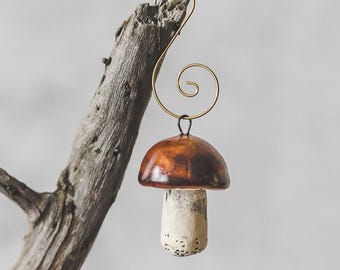 Penny Bun Mushroom Ornament - Christmas Tree Ceramic Boletus, Handmade Woodland Christmas Decor