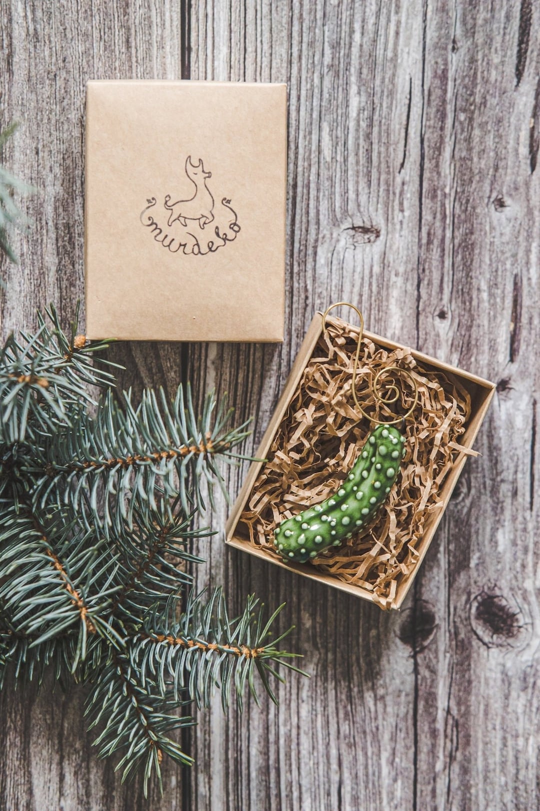 Ceramic Christmas Tree Pickle Ornament Pottery Green Cucumber Christmas