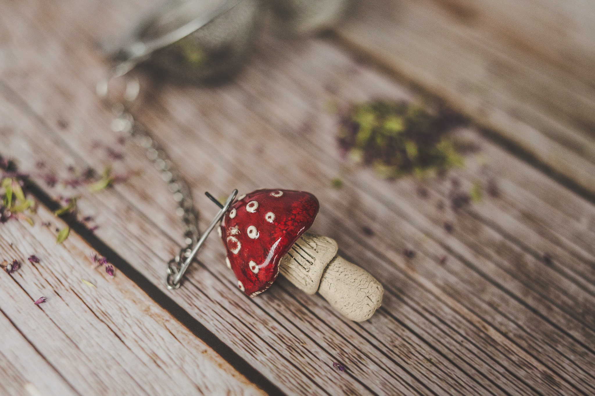 passoire à thé en vrac avec champignon poterie rouge - infuseur breloque céramique