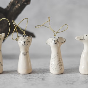 Christmas tree domestic animals decoration set of four - Dog, cat, mouse, duck ceramic Christmas ornaments gift