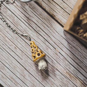 Loose leaf tea strainer with morel mushroom - Tea infuser with ceramic mushroom charm - Christmas gift
