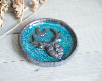 Ceramic incense stick holder with mystic creature - Dark grey frankincense burner plate