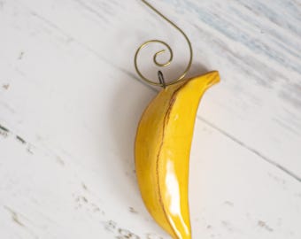 Ceramic Banana Christmas Ornament – Yellow Fruit Tree Decoration