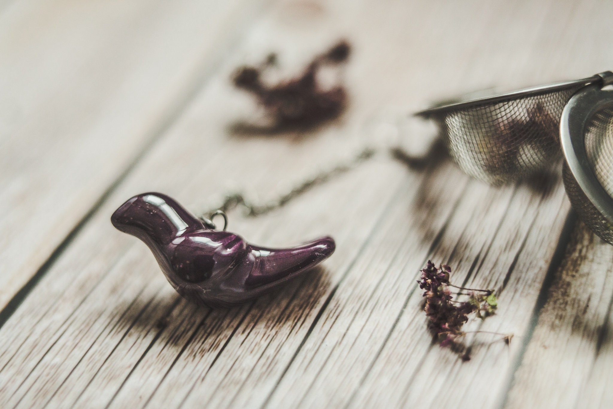 infuseur à thé avec oiseau violet - passoire en feuilles mobiles charme céramique thé plus raide cadeau amateur de la fête des mères