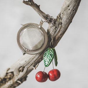 Ceramic Cherries Tea Infuser - Loose Leaf Herbal Tea Strainer, Mesh Steeper