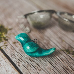Herbal tea infuser with turquoise green bird - Electric blue bird loose leaf tea strainer Christmas gift