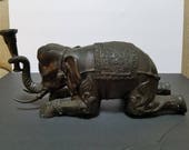 Exquisite Antique Bronze Kneeling Elephant Ornate Huge 20lbs 18 quot Incense