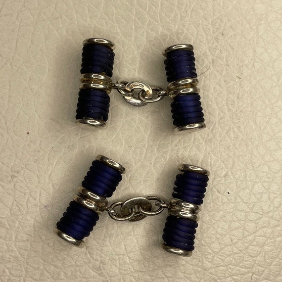 Sterling Silver and Navy Thread Cufflinks Men Vin… - image 1