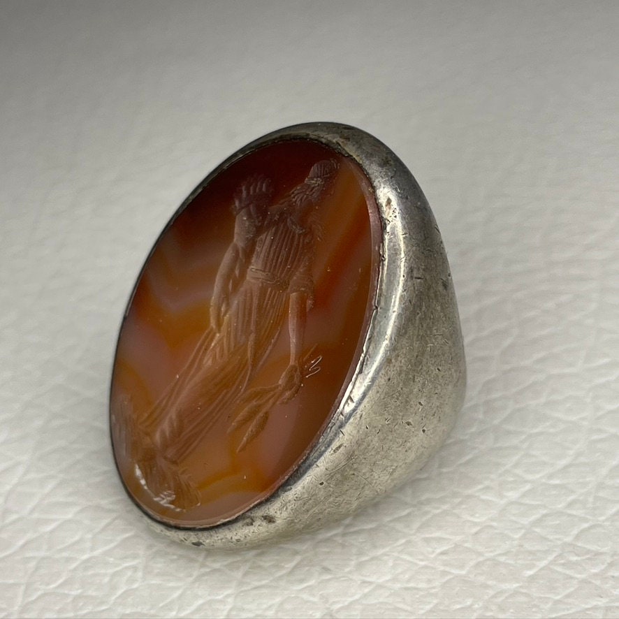 Antique/vintage Sterling Silver Carved Carnelian Intaglio