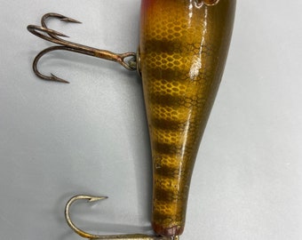 Leurre De Pêche Creek Chub Surfster – Vintage Bois, Yeux Verre, Boîte Incluse
