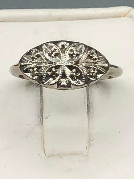 Antique Diamond Ring  Edwardian 14K White Gold Di… - image 1