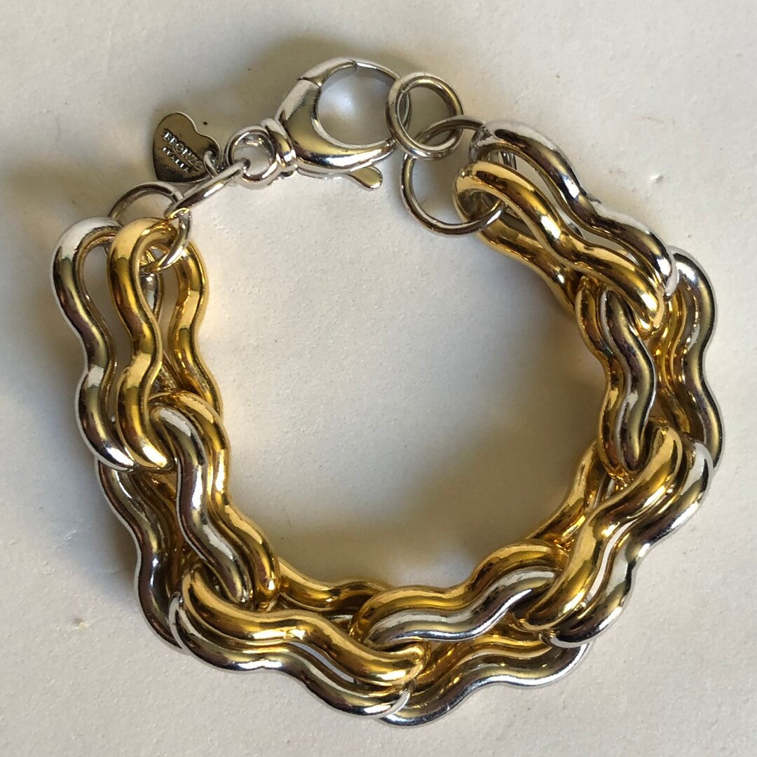 Silver and Gold Dual Link Bracelet Signed Milor Italy Bronzo