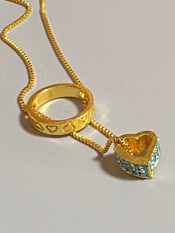 Blue Crystal Gold Heart Rolo Necklace
