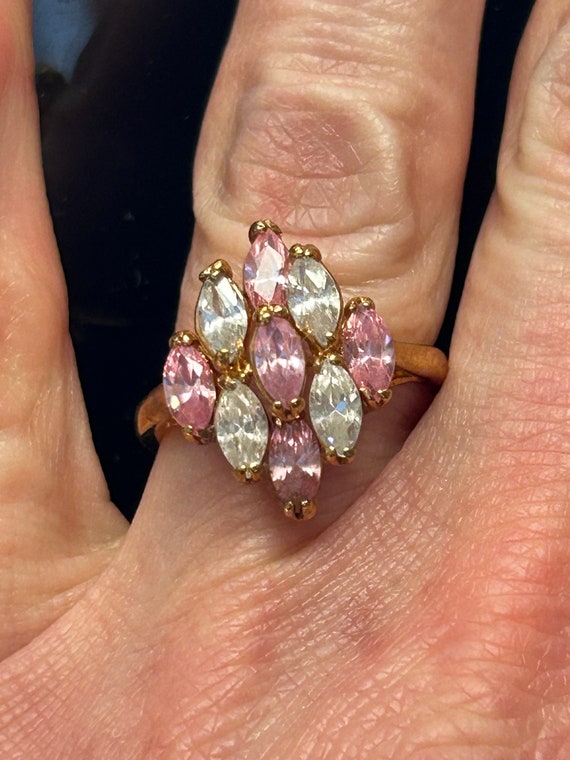 Pink and Clear CZ Multi Gemstone Multi Level Clust