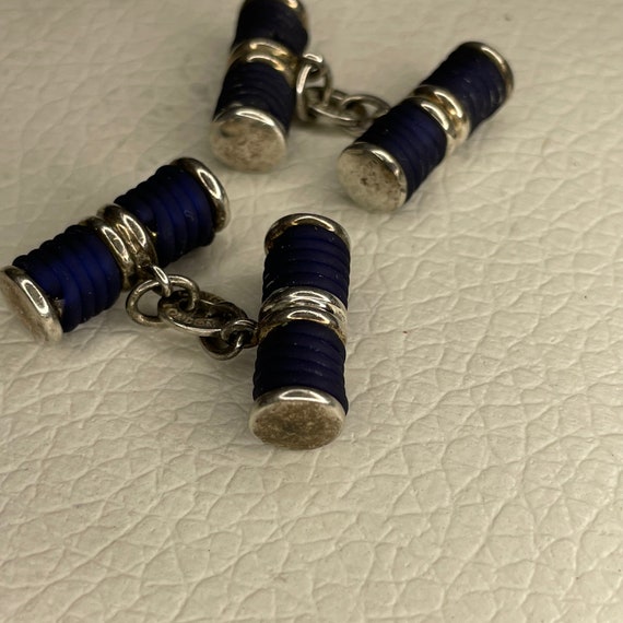 Sterling Silver and Navy Thread Cufflinks Men Vin… - image 2