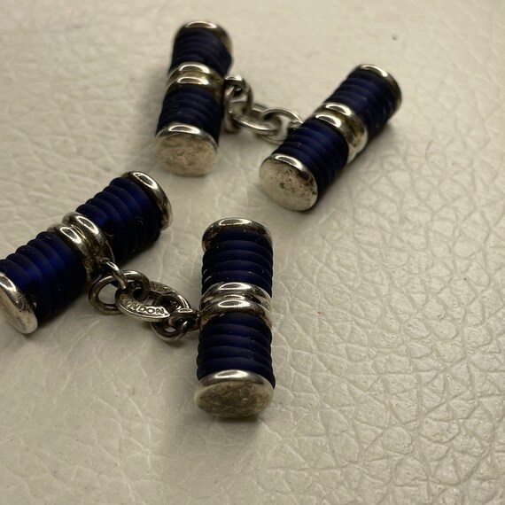 Sterling Silver and Navy Thread Cufflinks Men Vin… - image 3