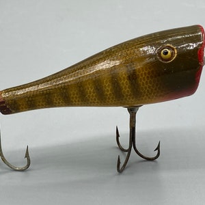 VINTAGE ANTIQUE UNKNOWN WOOD FISHING LURE POPPER, 2.5, Red
