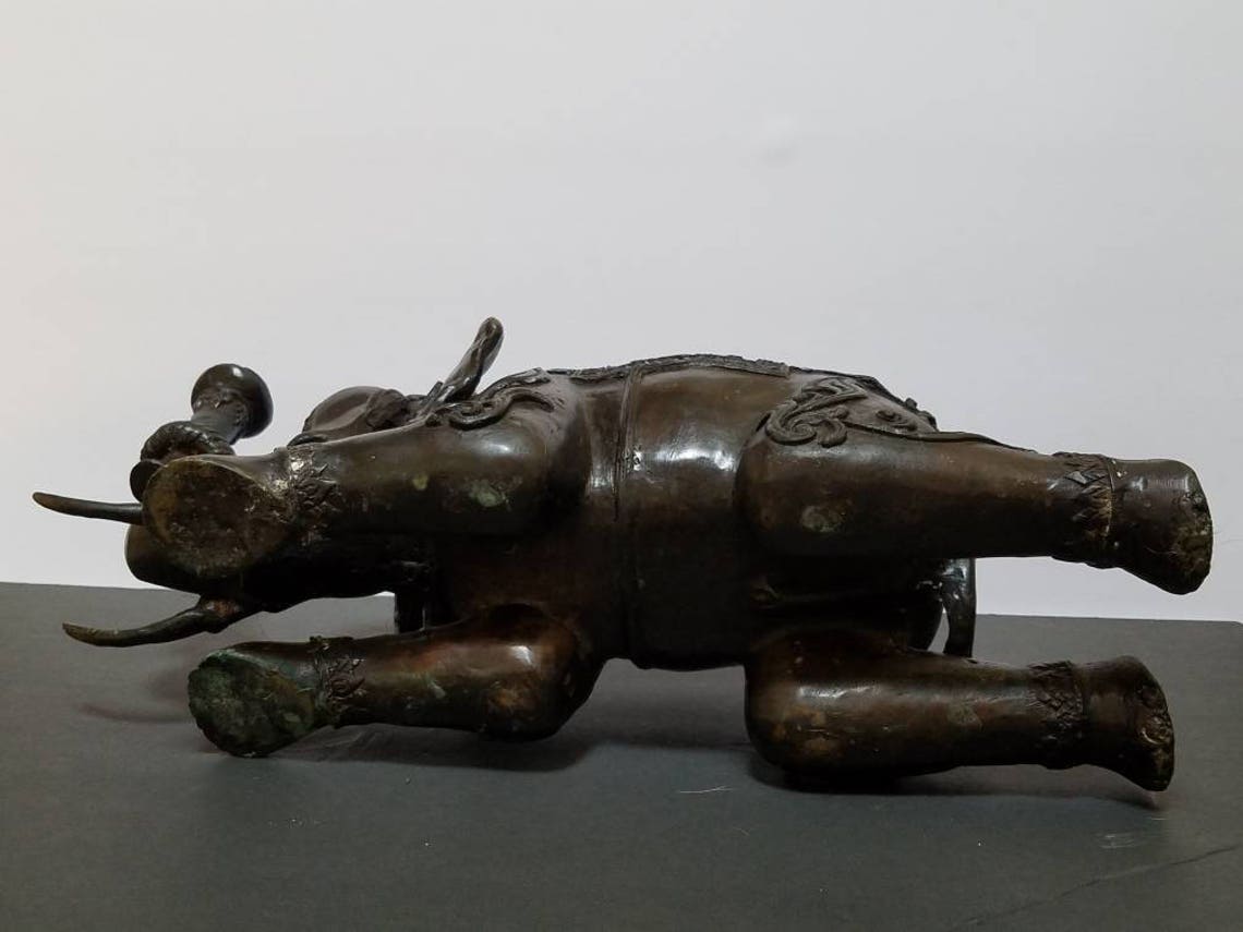 Antique Bronze Kneeling Elephant 20lbs Etsy
