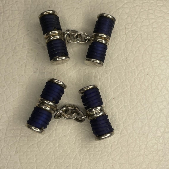 Sterling Silver and Navy Thread Cufflinks Men Vin… - image 5