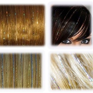 40 Hair Tinsel 100 Strands Shiny Purple image 2